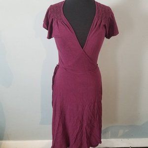 Maroon knit wrap dress with lace cap sleeves